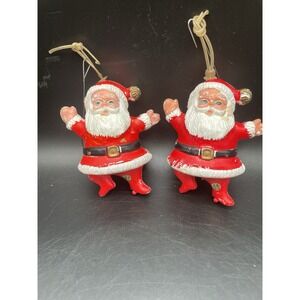 Vtg Plastic Santa Claus Christmas Tree Ornaments Lot Of 2 Made In Hong Kong